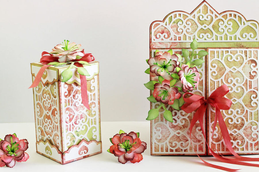 Double Heart Card & Box Ensemble with Rolled Flowers