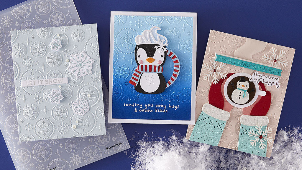July 2025 3D Embossing Folder of the Month Preview & Tutorials – Starry Snowfall