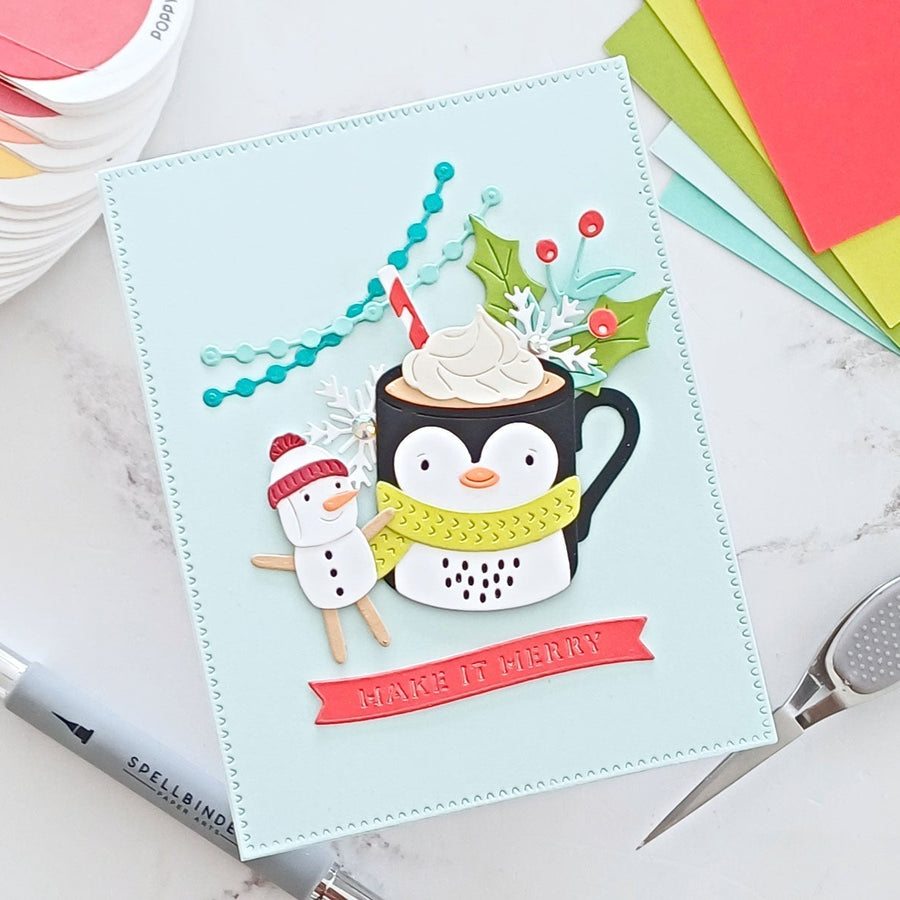 Create a sweet festive scene using Mug Friends Etched Dies, S4-1477, S5-698, S1-124, S5-647