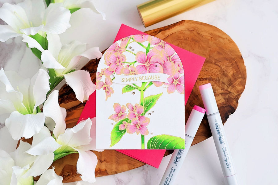 How to Create a Simple Foiled Floral Card with Copic Markers, BP-351, BP-374, S5-526