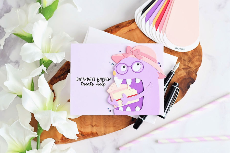 How to Make a Fun Chompster Birthday Card with Cake and Accessories, BD-1049, S5-778, S5-779, STP-295