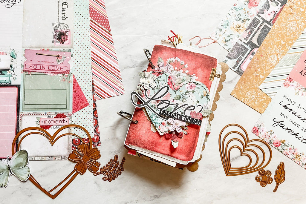 Mini-album With Simple Stories Simple Vintage Love Story Collection + Spellbinders Dies