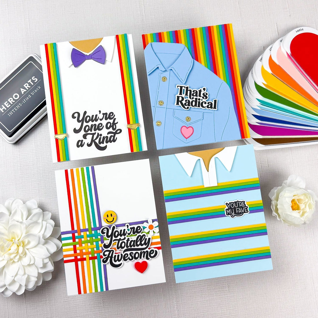 4 Rainbow Card Ideas using the Suspenders Die Set