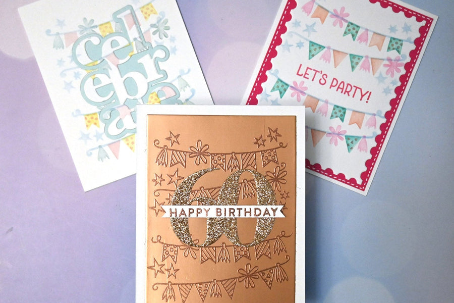 three celebrate greeting cards