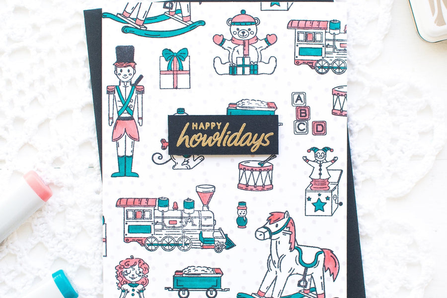 Happy Holiday Card with the Christmas Toys Stamp Set - Hero Arts