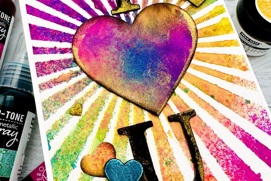 Heart Burst Stencil with Two-Tone Metallic Sprays - Hero Arts