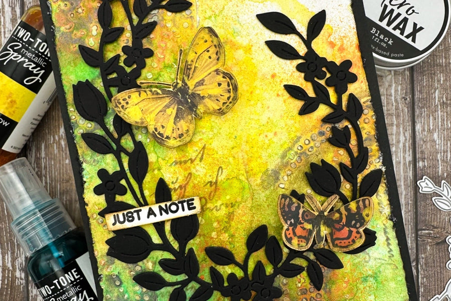 Mixed Media Card with Sprays and a Delicate Die Cut