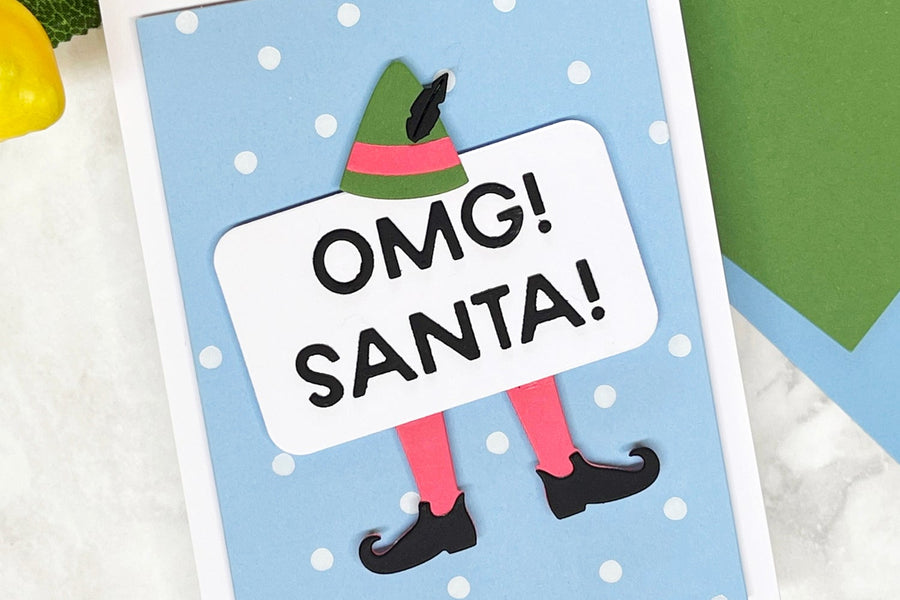 A handmade die cut Elf Christmas Card