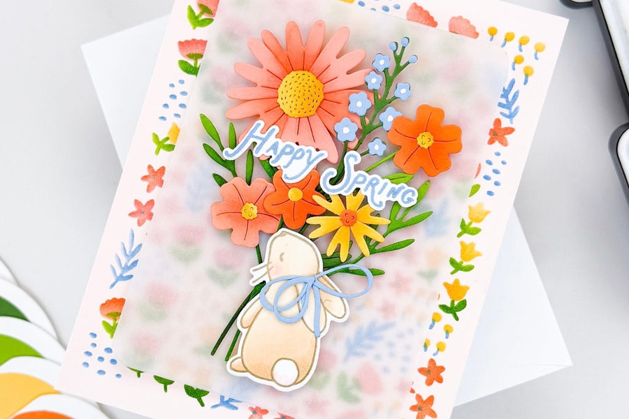 floral bouquet with bunny card