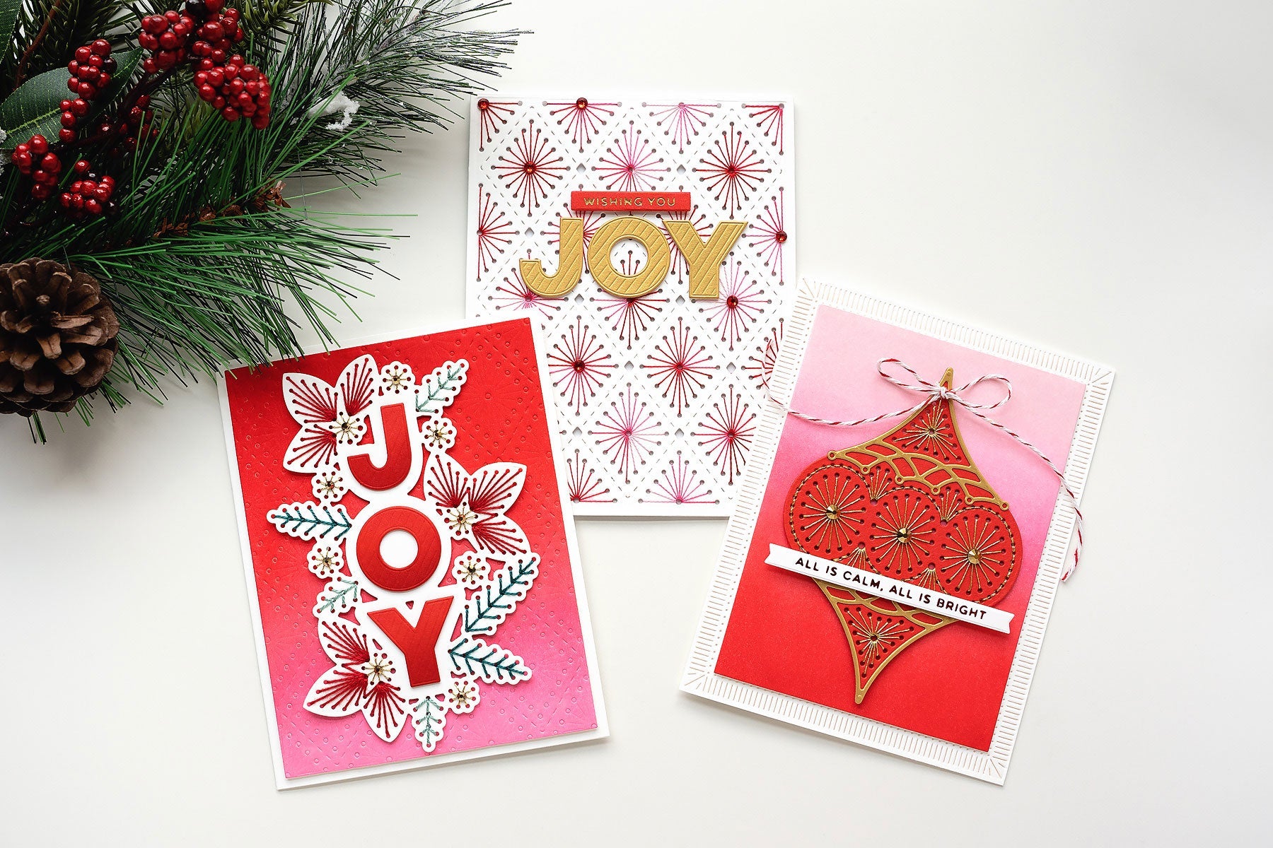 Trio of Stitched Holiday Cards with Jung
