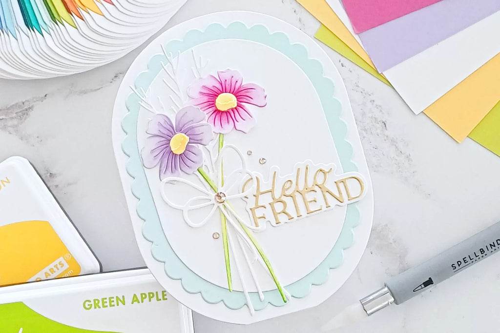 Easy Hello Friend Card Tutorial with Layered Dies and Ink Blending