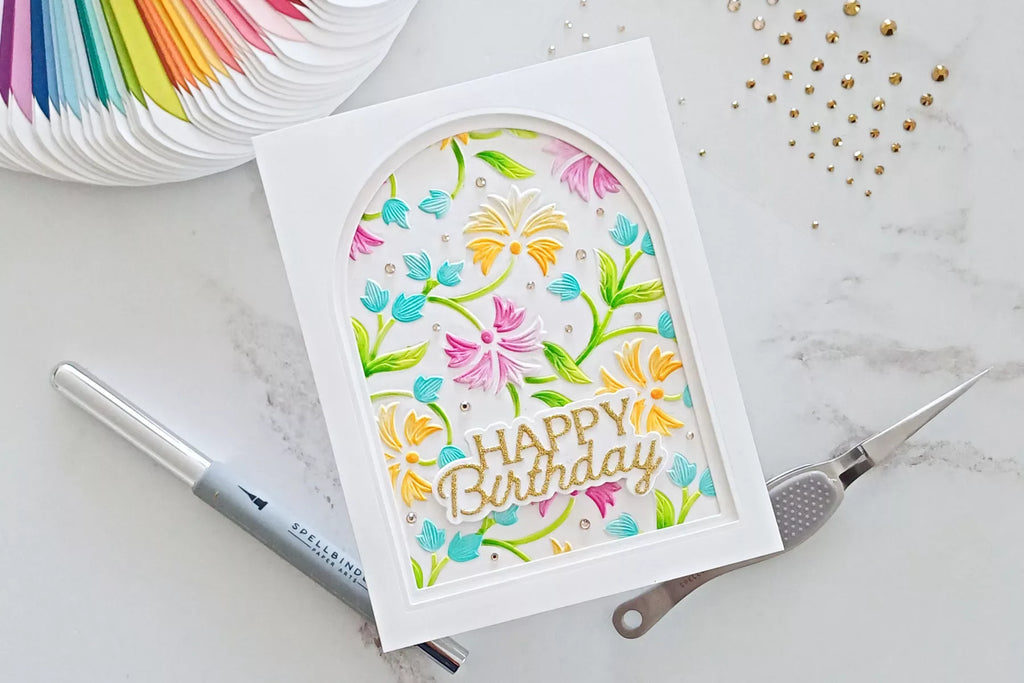 How to Make a Flowing Florals Birthday Card with 3D Embossing Folders and Layered Stencils