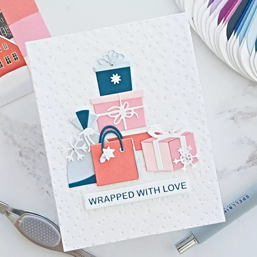 Gift Boxes Christmas Card Tutorial with Gift Boxes and Bags Etched Dies