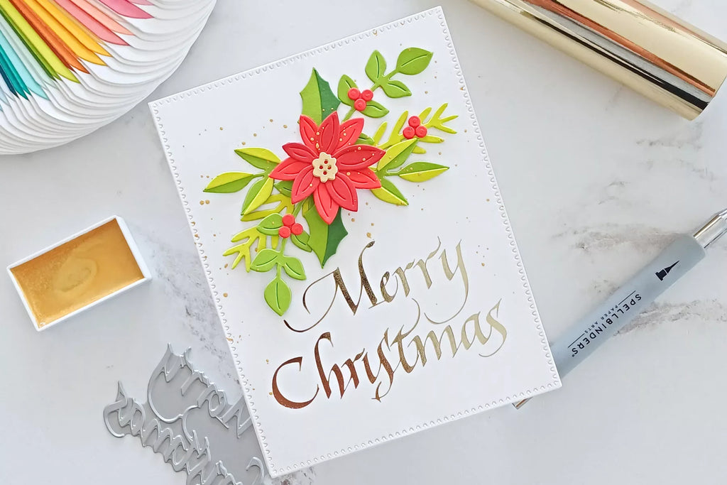 Elegant Foiled Merry Christmas Card with a Poinsettia | Step-by-Step Tutorial