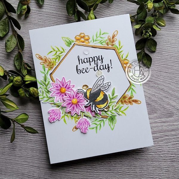 Masking in a Wreath to Create a Bee-Day Card