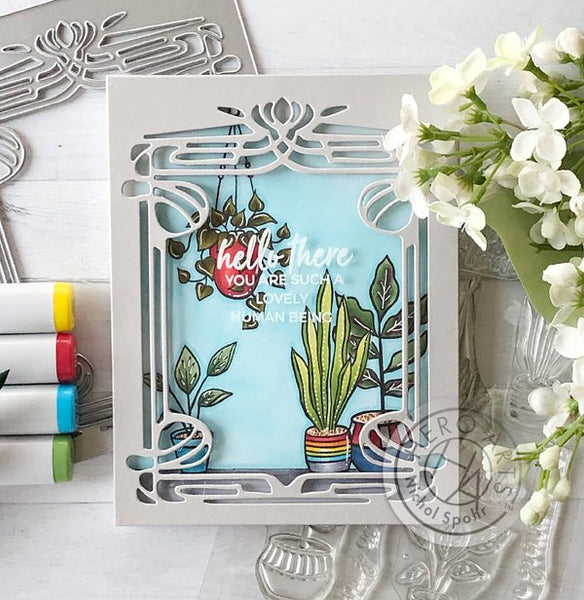 Potted Plants Acetate Vintage Window Scene Card