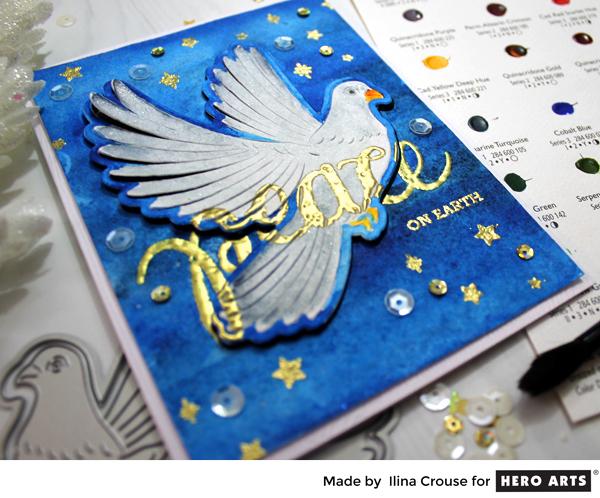 Watercolored Peace on Earth with Paper Layering Dove