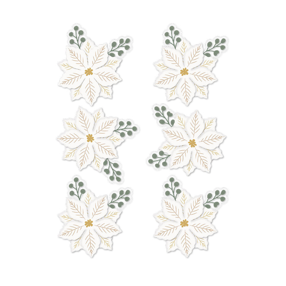 Rosie's Studio Sleigh Bells Ring Gold Poinsettias Dimensional Acetate Stickers