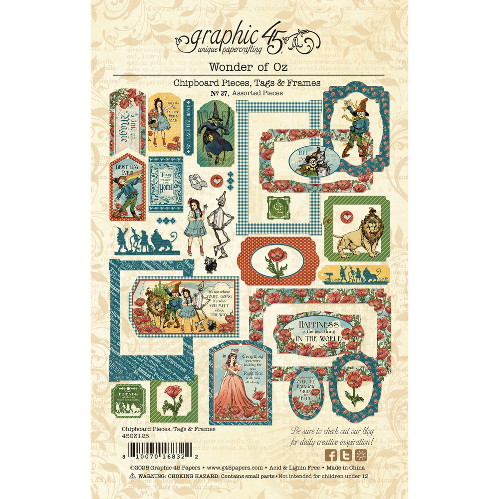 Graphic 45 Wonder of Oz Chipboard Pieces, Tags & Frames