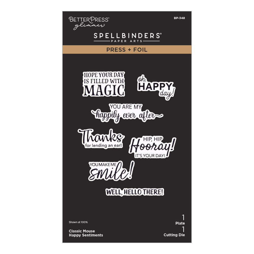Classic Mouse Happy Sentiments Press + Foil Plate & Die Set