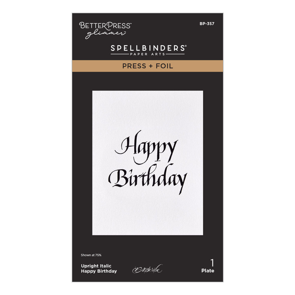 Upright Italic Happy Birthday Press + Foil Plate by Paul Antonio