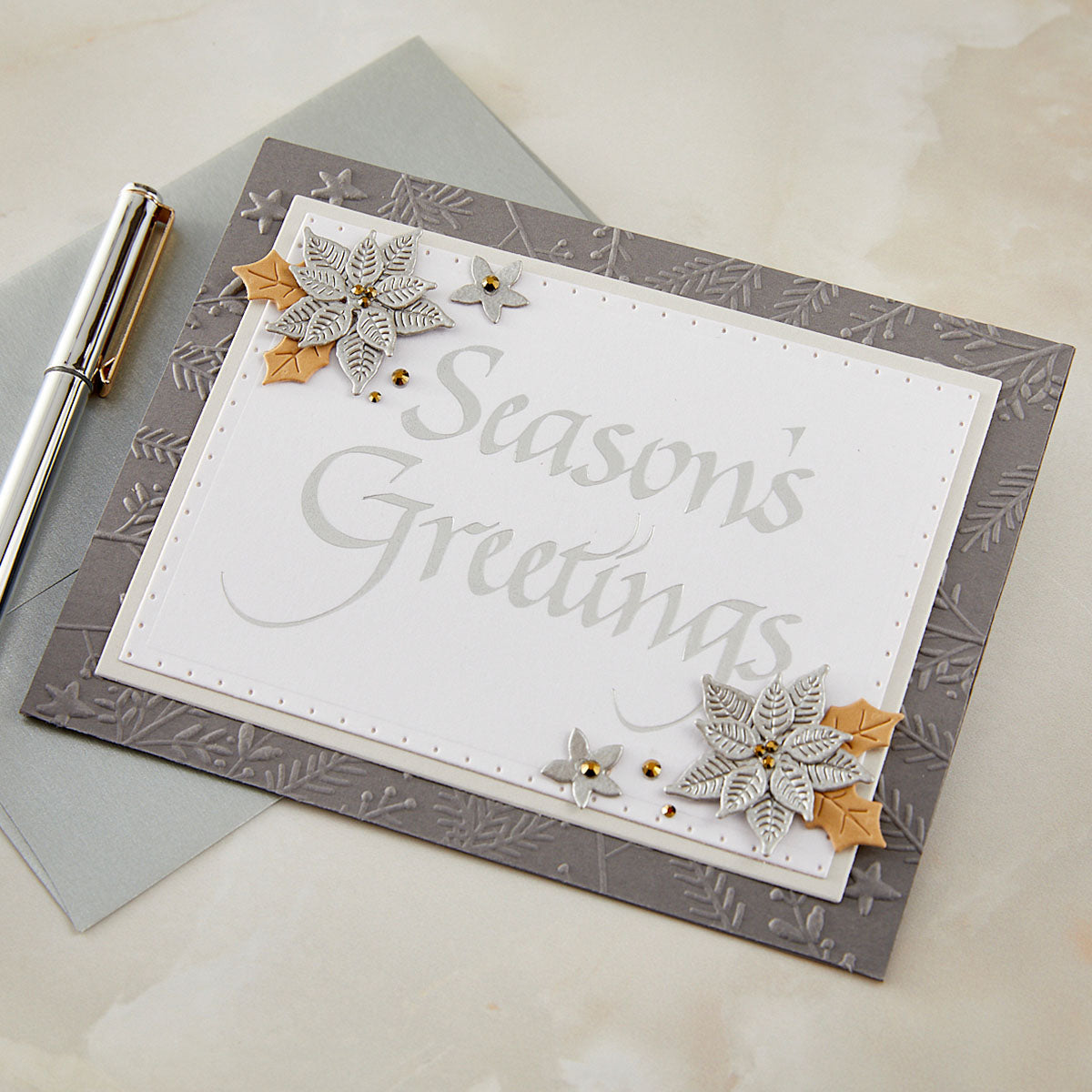 Upright Italic Season's Greetings Press + Foil Plate by Paul