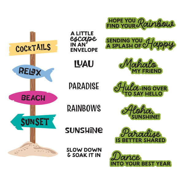 This Way to Rainbows Clear Stamp and Die of the Month - stamp and die set contents