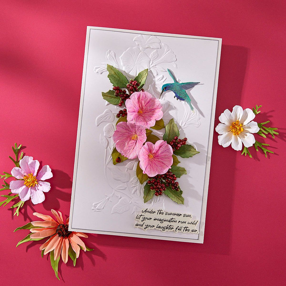 Petunia and Hummingbird Etched Dies by Susan Tierney-Cockburn