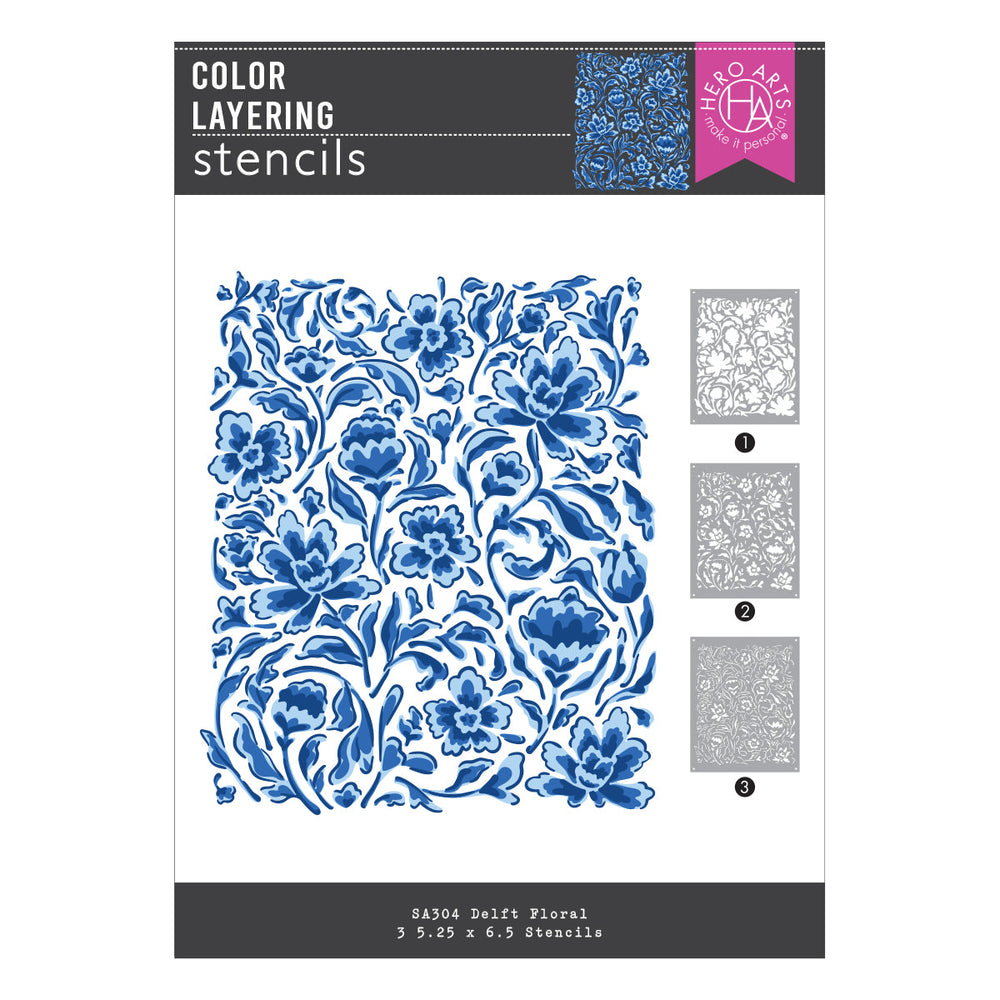 Hero Arts Color Layering Delft Floral Stencils