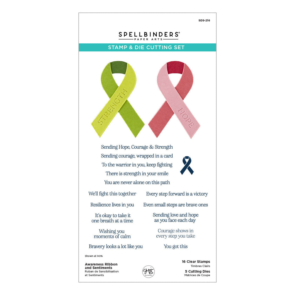 Awareness Ribbon and Sentiments Stamp & Die Set by Sheri Ballantyne