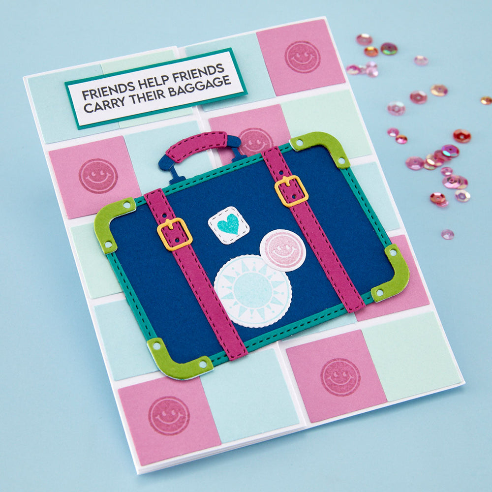 Retro Suitcase and Sentiments Stamp & Die Set by Sheri Ballantyne