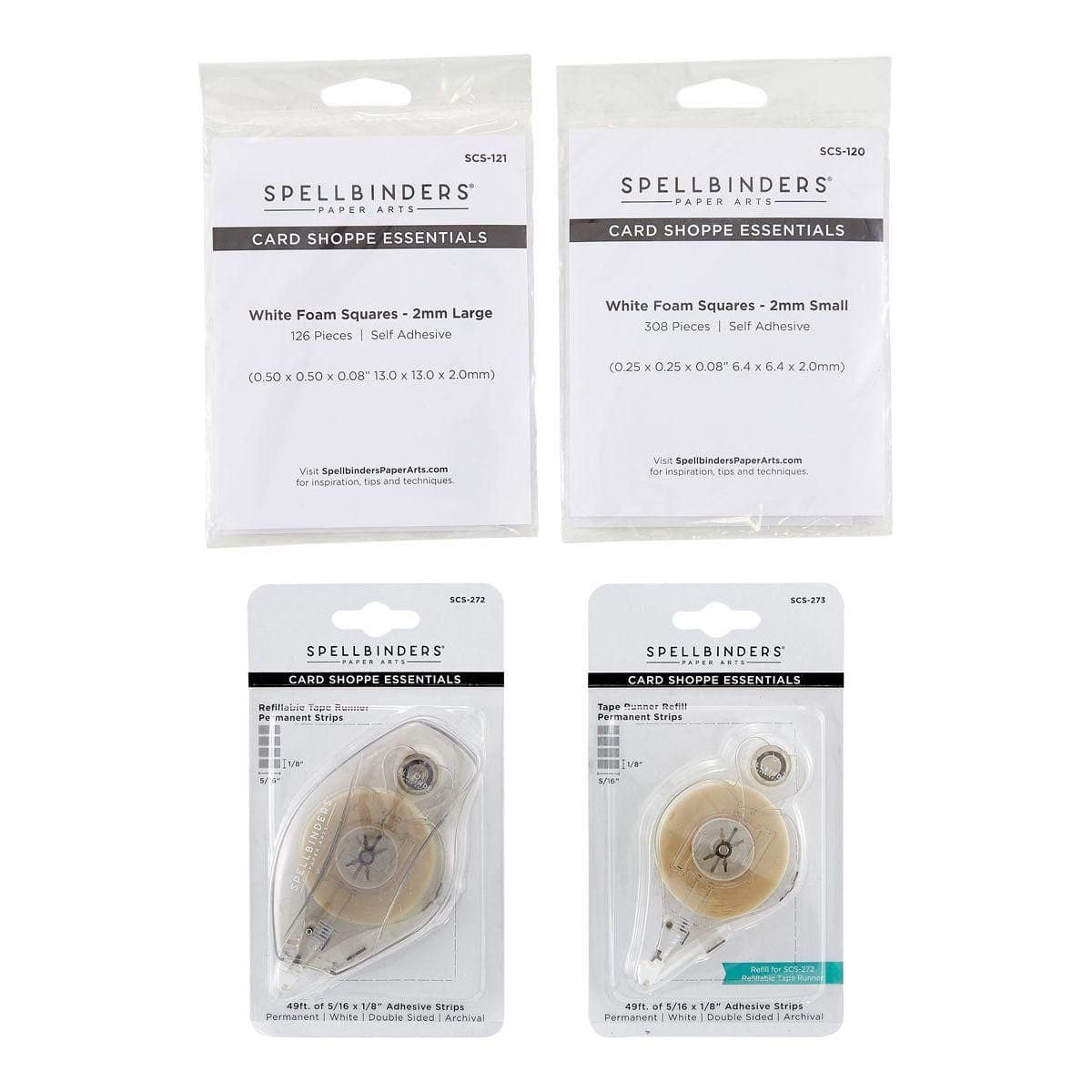 Adhesives Bundle - Tape Runner, Refill Strips, Small & Medium White Foam Squares